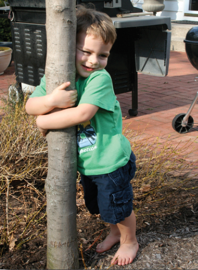 Ace hugging a tree