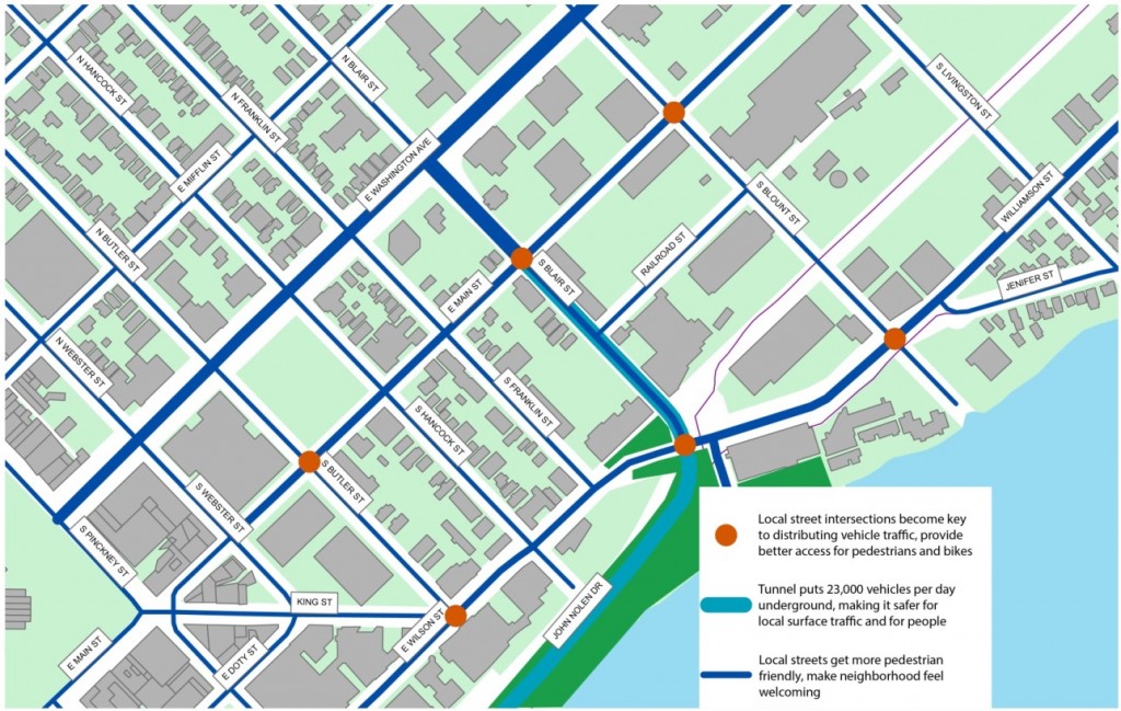 a map displaying the primary transportation fixes this project would provide.