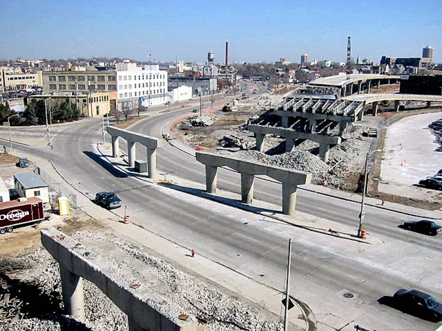 After photo of Milwaukee highway being taken down