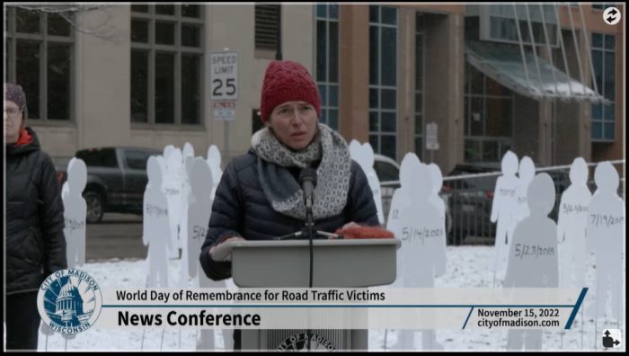 Susan speaking at World Day of Remembrance for Road Traffic Victims press conference