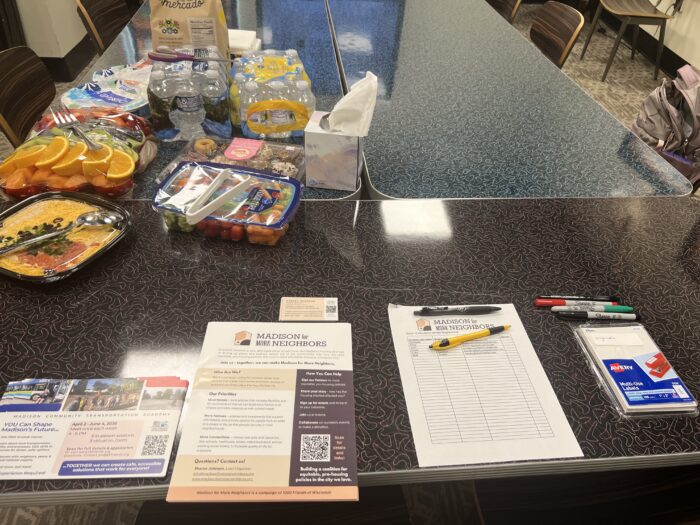 Set-up for Wil-Mar Community Conversation Event with Madison For More Neighbors