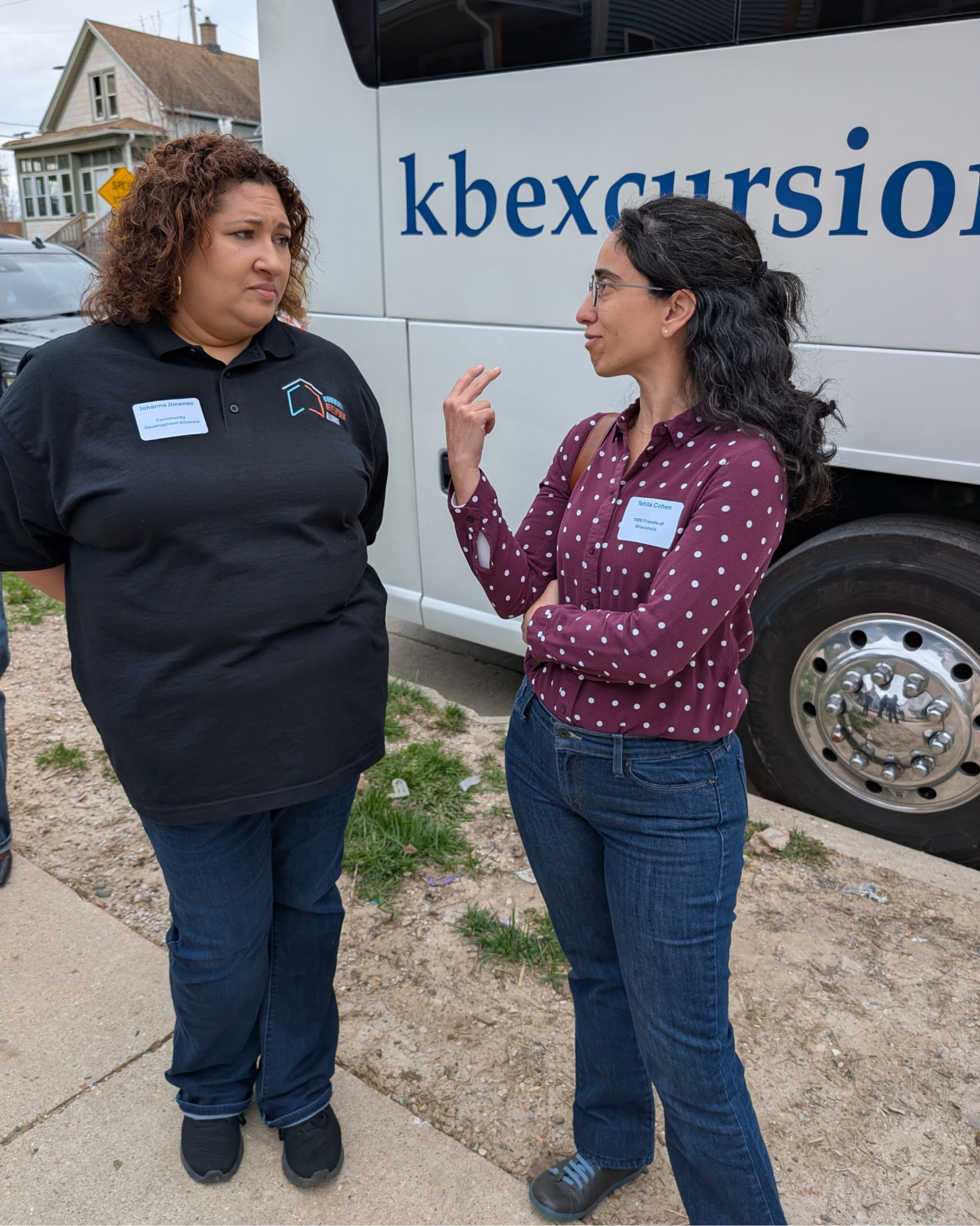 Milwaukee NextGen Bus Tour: Joanna Jimenez (left), Policy and Advocacy Director at Community Development Alliance, pictured with Tehila Cohen (right) 