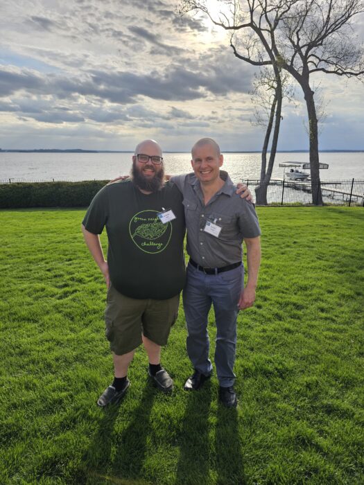 Trevor Roark connects with other environmental advocates at the Earth Day event.