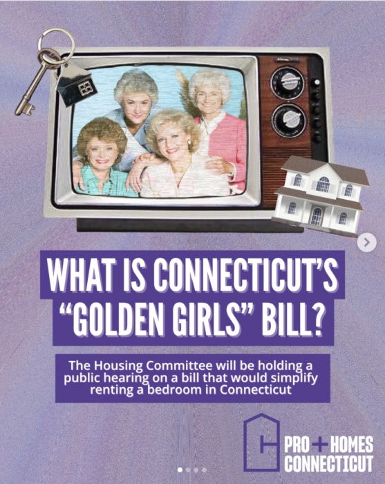 What is Connecticut's Golden Girls Bill? A screenshot of Instagram post by housing advocacy group Pro-Homes Connecticut