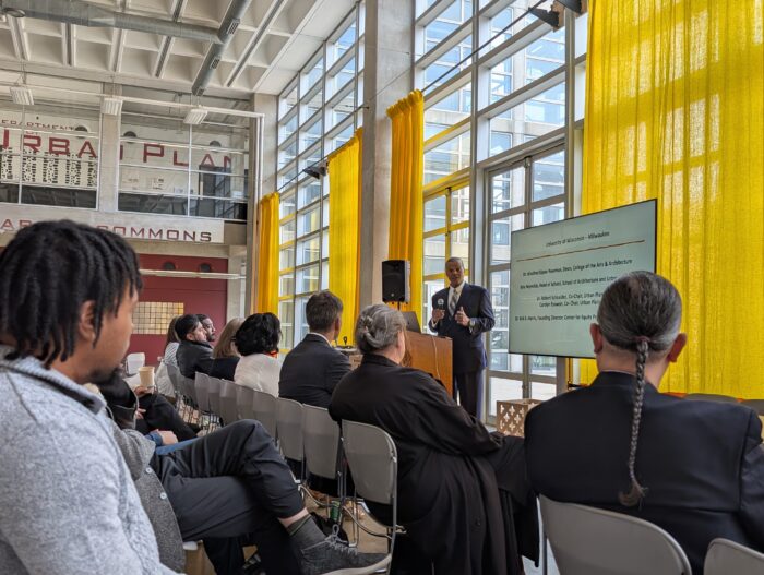Dr. Kirk Harris addresses group at “Housing Justice for Milwaukee: Community Land Trusts, Equity Strategies, and the Path to a Justice-Oriented City”