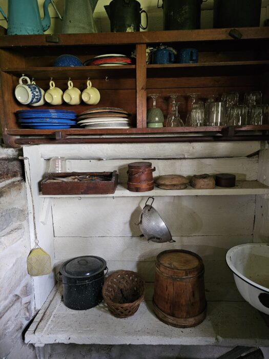 showing primitive kitchen cupboard at The Shack, Aldo Leopold building at the Baraboo location