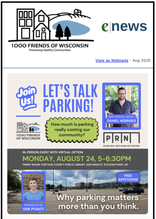 August 2026 email newsletter for 1000 Friends of Wisconsin