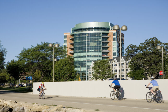 Bicyclists on bike path in Madison, Wisconsin